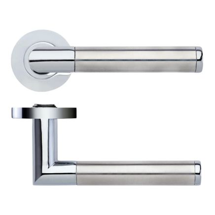 Zoo Hardware Luna lever on round rose - Polished Chrome / Satin Stainless