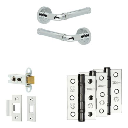 Complete Midtown Door Handle Pack - Heavy Duty Latch - Polished Chrome - 64mm / 3-inch Hinges - JE-G20B-PC