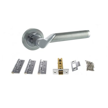 STATUS Hawaii Door Handle Pack (Latch Set - 2.5" CE Latch, 3" Fire Rated Hinges x3) - Satin Chrome/Polished Chrome