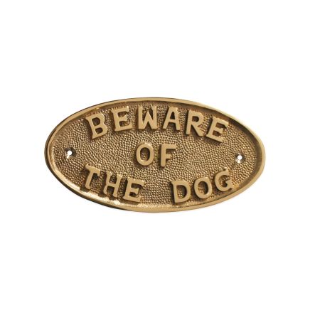 Beware Of The Dog Door Plate Polished Brass
