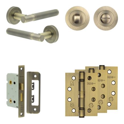 Complete Venice Door Handle Pack - Bathroom - Antique Brass - By Frelan Hardware - JE-F5A3-AB