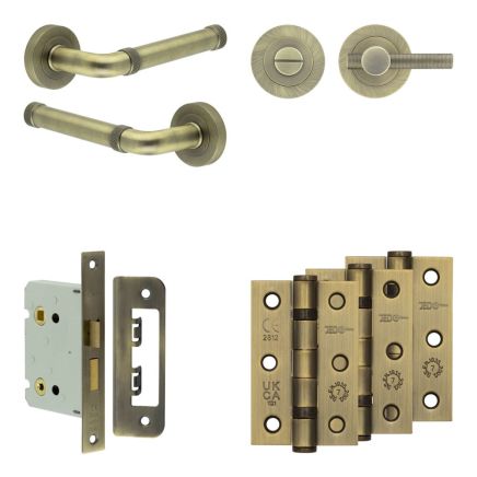 Complete Midtown Door Handle Pack - Bathroom - Antique Brass - By Frelan Hardware - JE-G6B1-AB