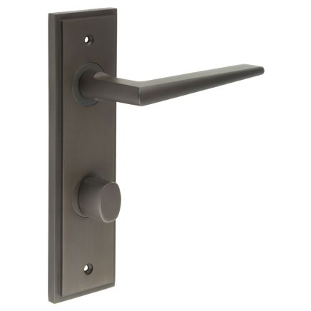 Mayfair Door Handle Din Bathroom Backplate Dark Bronze & Turn & Release - By Frelan Hardware - BUR-10DB-456DB-81DB