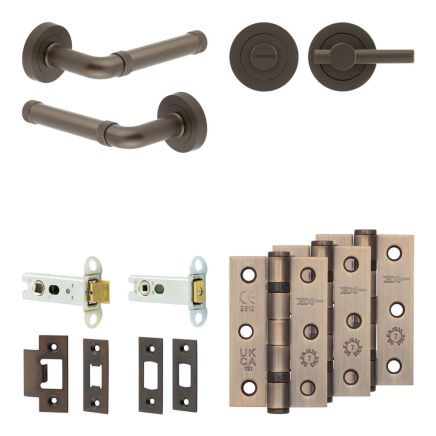 Complete Midtown Door Handle Pack - Heavy Duty Tubular Bathroom (Plain Thumb Turn) - Dark Bronze - 76mm / 3-inch Hinges - JE-G31B2-DB