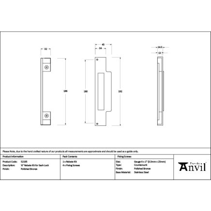 Polished Bronze ½" Rebate Kit for Sash Lock