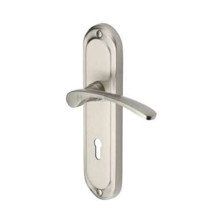 Heritage Brass Door Handle Lever Lock Ambassador Design Satin Nickel finish