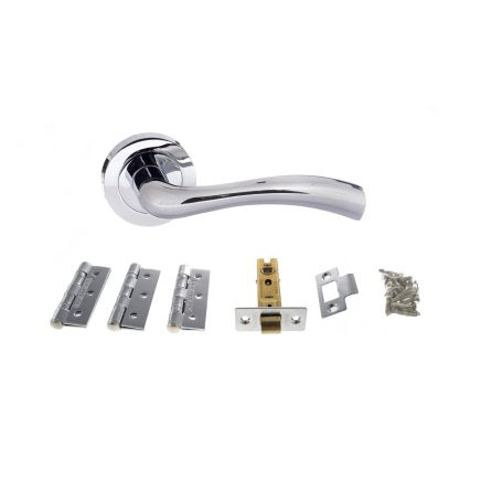 STATUS Texas Door Handle Pack (Latch Set - 3" CE Latch, 3" Fire Rated Hinges x3) - Polished Chrome