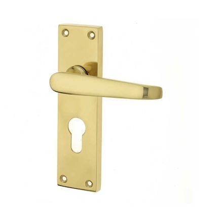 Victorian Straight Door Handles on Euro Profile Lockplate Polished Brass - By Frelan Hardware - JV30EPB
